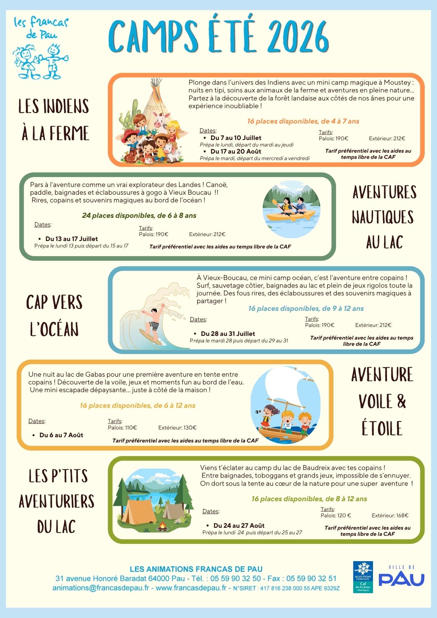 Affiche Mini camps été 2026 — Animations Francas de Pau